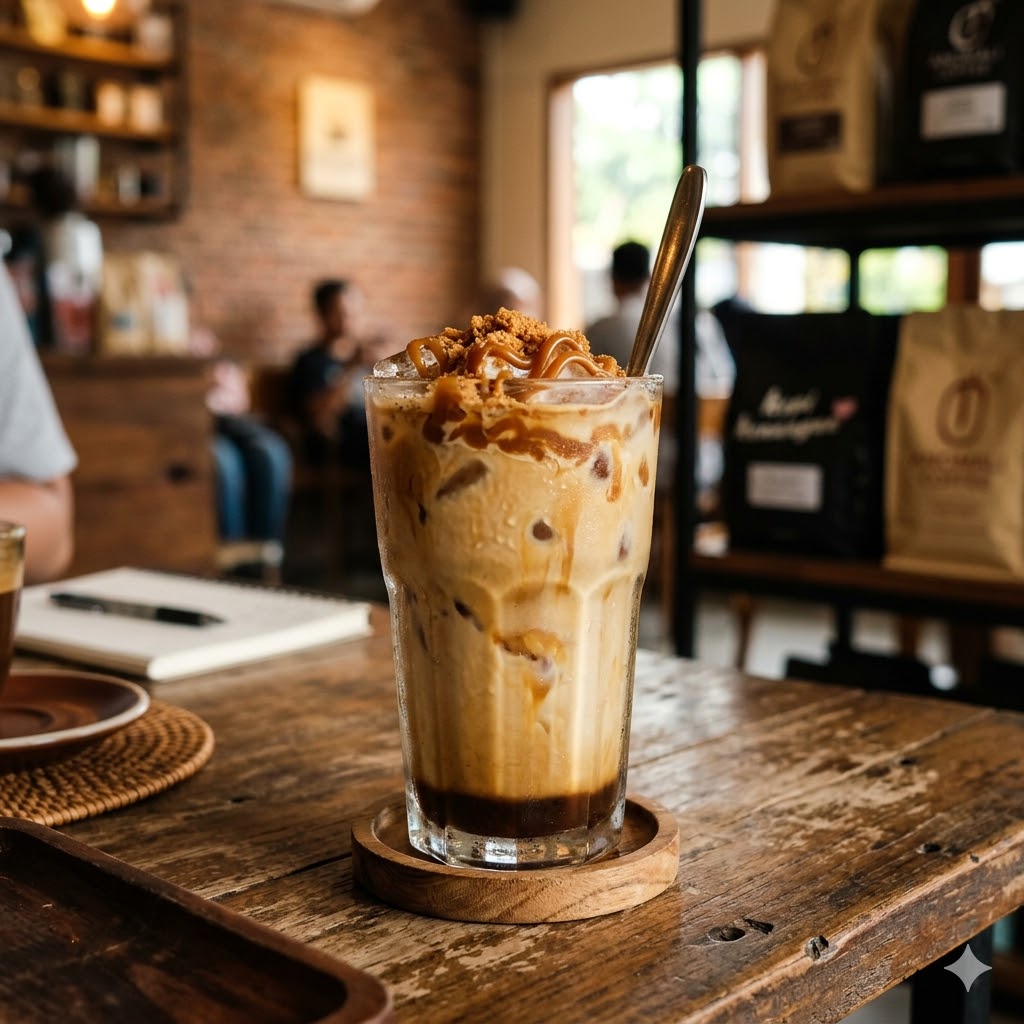 Kopi Susu Caramel dengan rasa manis caramel